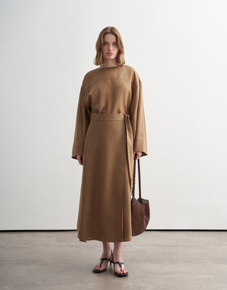 Wrap Linen Midi Skirt – Camel