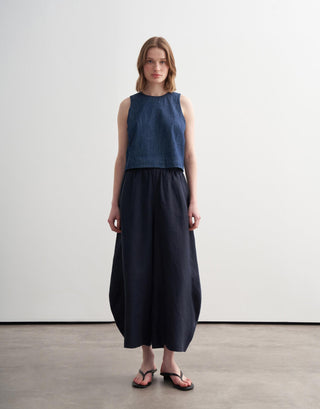Relaxed Linen Harem Trousers – Navy