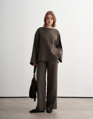 Linen Cut-Detail Shirt - Khaki