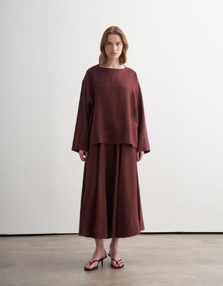 Linen Cut-Detail Shirt - Burgundy