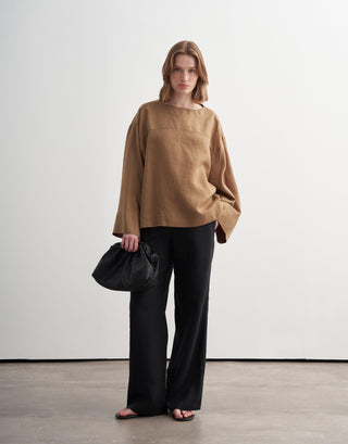 Linen Cut-Detail Shirt - Camel