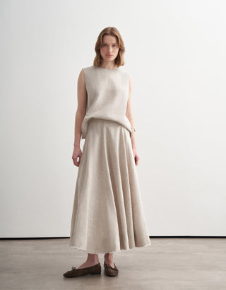 Paneled Linen Midi Skirt – Natural