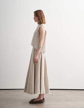 Paneled Linen Midi Skirt – Natural