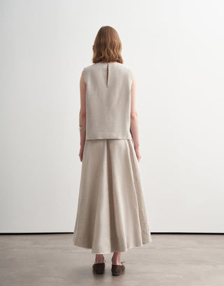 Paneled Linen Midi Skirt – Natural