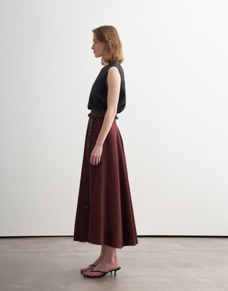 Paneled Linen Midi Skirt – Burgundy