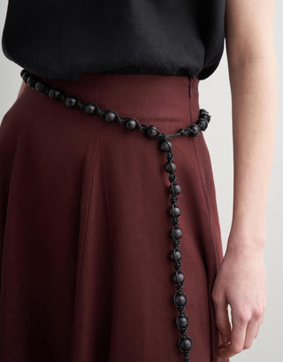 Paneled Linen Midi Skirt – Burgundy