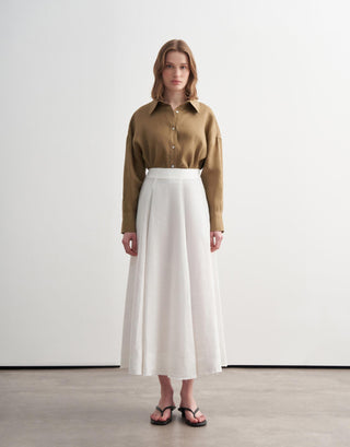 Paneled Linen Midi Skirt – Ecru