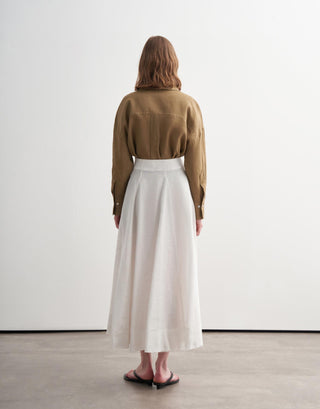 Paneled Linen Midi Skirt – Ecru