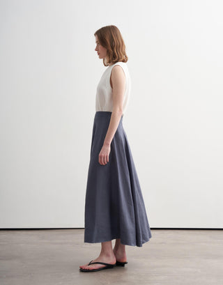 Paneled Linen Midi Skirt – Blue
