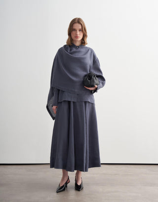 Paneled Linen Midi Skirt – Blue