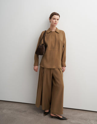 Zipped Modal Shirt – Camel