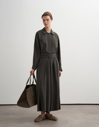 Pleated Wide-Leg Modal Trousers – Khaki