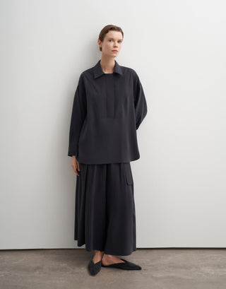 Pleated Wide-Leg Modal Trousers – Navy