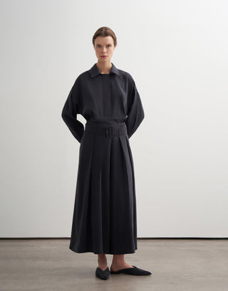 Pleated Wide-Leg Modal Trousers – Navy