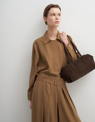 Pleated Wide-Leg Modal Trousers – Camel