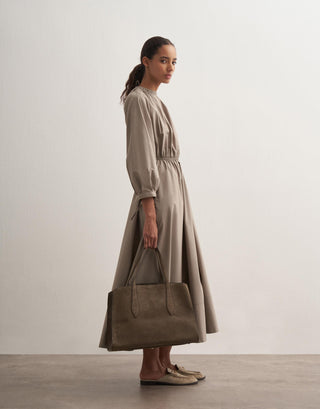 Gathered Waist Cotton Dress – Light Khaki