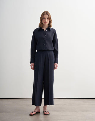 Relaxed Linen Culotte Trousers – Navy