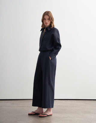 Relaxed Linen Culotte Trousers – Navy