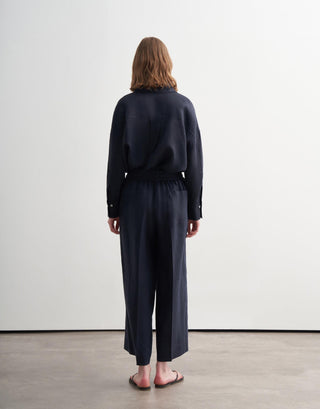 Relaxed Linen Culotte Trousers – Navy