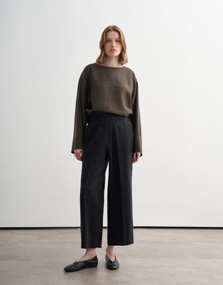 Relaxed Linen Culotte Trousers – Black
