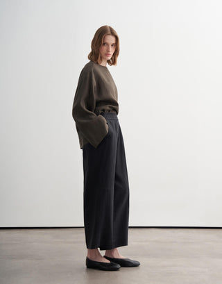 Relaxed Linen Culotte Trousers – Black