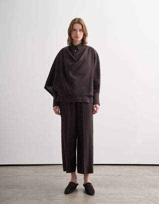 Linen Scarf Detail Shirt – Brown