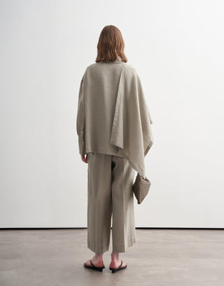 Linen Scarf Detail Shirt – Green Beige