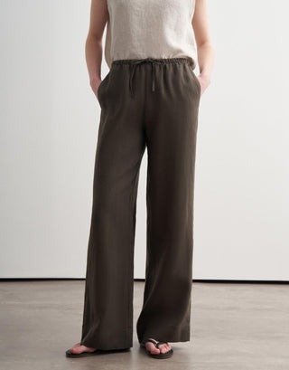 Relaxed Linen Palazzo Trousers – Khaki