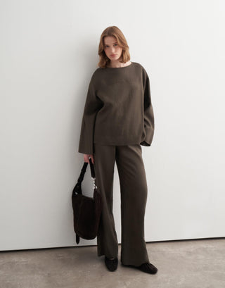 Relaxed Linen Palazzo Trousers – Khaki
