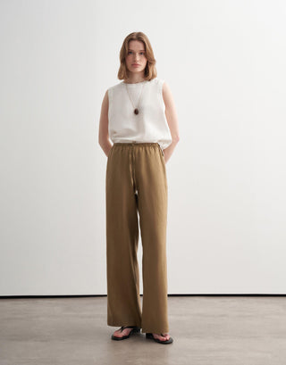 Relaxed Linen Palazzo Trousers – Camel