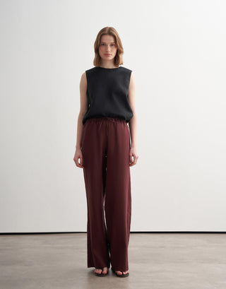 Relaxed Linen Palazzo Trousers – Burgundy