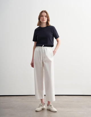 Wide Folded-Hem Cotton Trousers – Ecru
