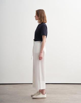 Wide Folded-Hem Cotton Trousers – Ecru