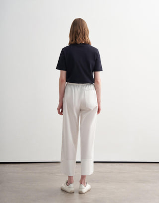 Wide Folded-Hem Cotton Trousers – Ecru