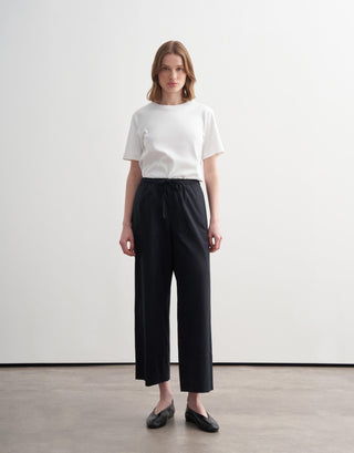 Wide Folded-Hem Cotton Trousers – Navy