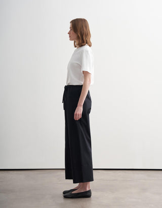 Wide Folded-Hem Cotton Trousers – Navy