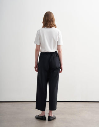 Wide Folded-Hem Cotton Trousers – Navy