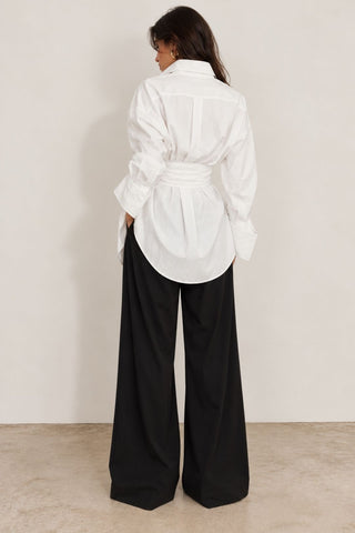 White Oversized Belt-Detail Shirt