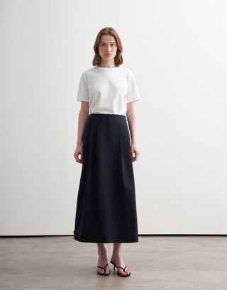 Pleated Adjustable Snap Detail Skirt – Navy