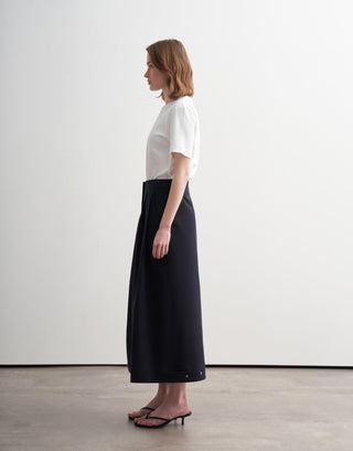 Pleated Adjustable Snap Detail Skirt – Navy