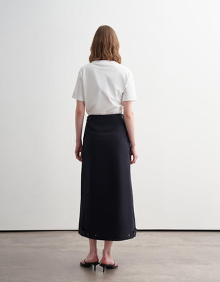 Pleated Adjustable Snap Detail Skirt – Navy