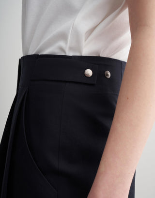 Pleated Adjustable Snap Detail Skirt – Navy