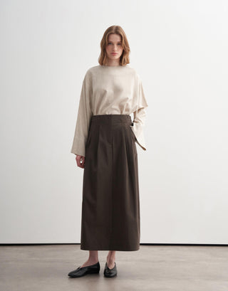 Pleated Adjustable Snap Detail Skirt – Khaki