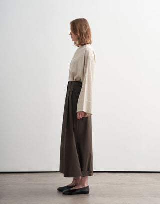 Pleated Adjustable Snap Detail Skirt – Khaki