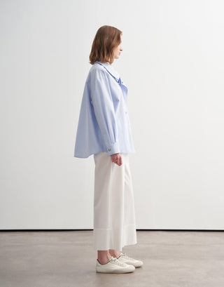 High-Neck Snap Button Shirt Jacket – Blue