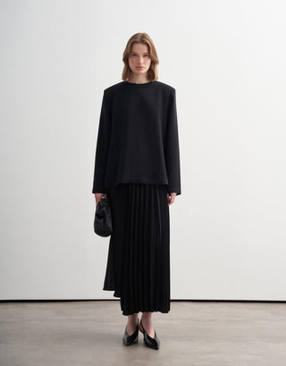 Shoulder-Padded Viscose Blouse – Black