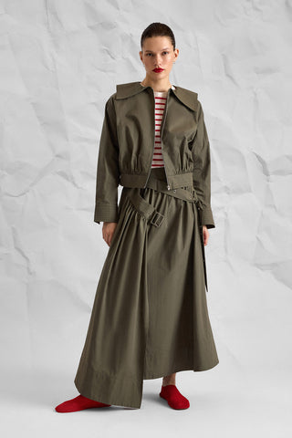 AVELINE Khaki Belted Maxi Skirt