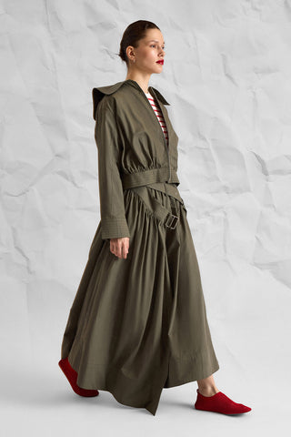 AVELINE Khaki Belted Maxi Skirt