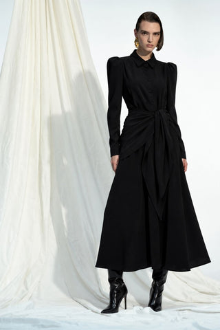 MARGOT Black Belted Maxi Dress