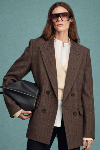 HERITAGE Chocolate Checked Oversized Blazer